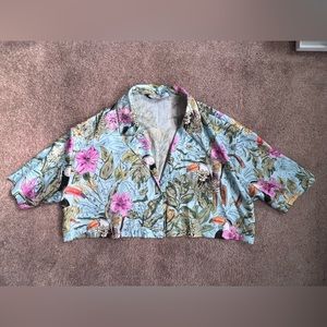 Zara Cropped toucan Tropic Floral Shirt Top